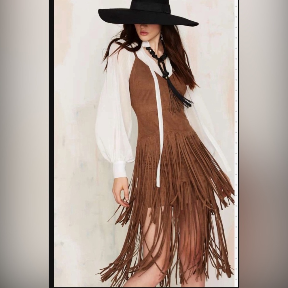 Nasty Gal Brown Fringe Mini Dress - Picture 2 of 8